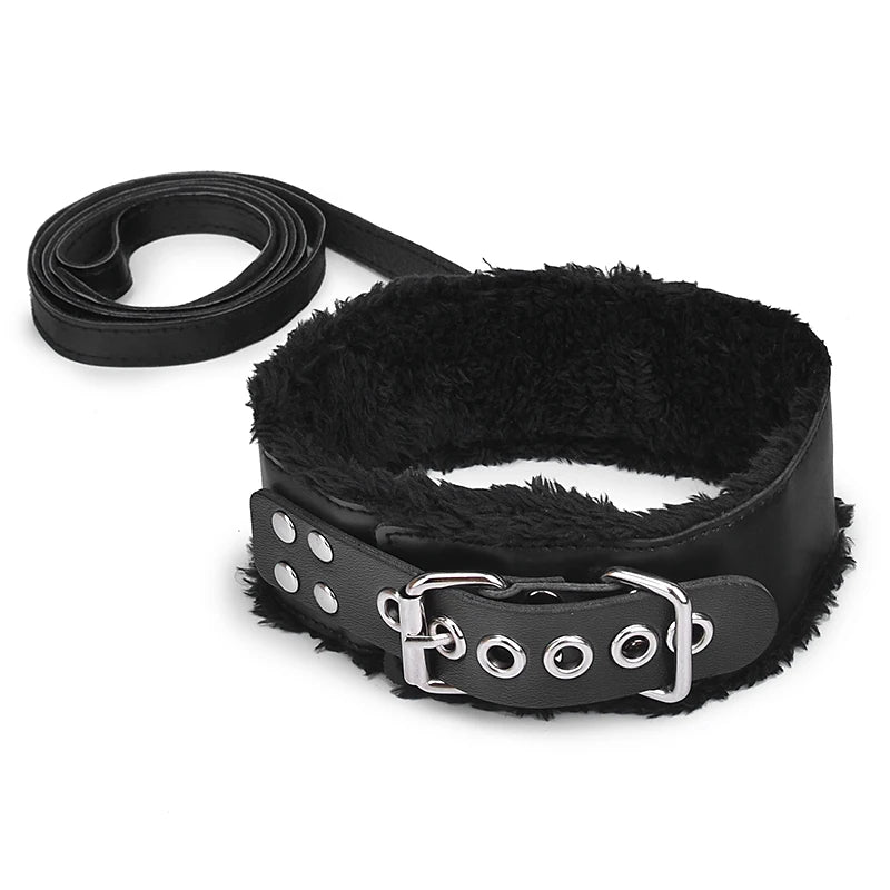 Plush Leather Collar &amp; Leash